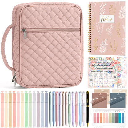【Your Exclusive Discount】Bible Cover Case for Women Large Bible Bag, Bible Study Supplies Journaling Kit Quilted Church Bag with Handle, Puffer Carrying Case w/Tabs Accessories Easter Mothers Day Christian Gifts for Women Mom